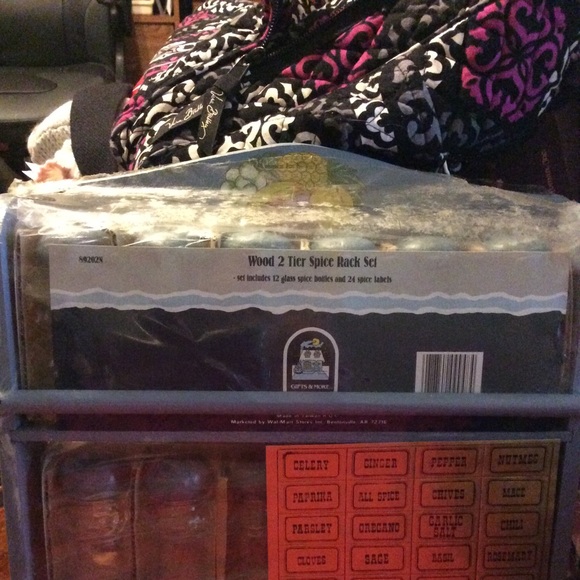 Vintage Wood 2 Tier Spice Rack Set - Picture 2 of 2